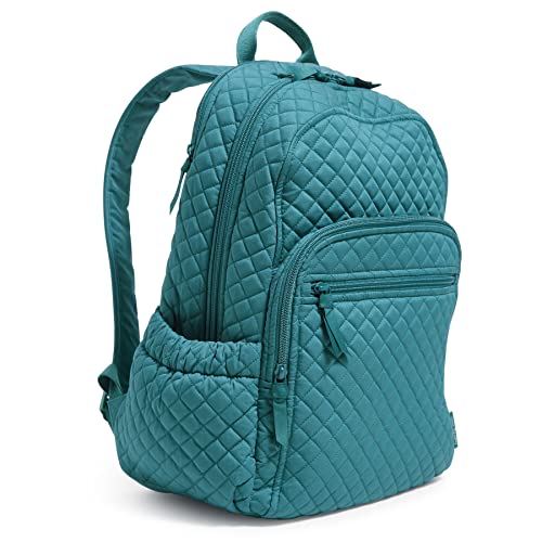 Image of Vera Bradley Women's Cotton Campus Backpack, Forever Green - Recycled Cotton, One Size