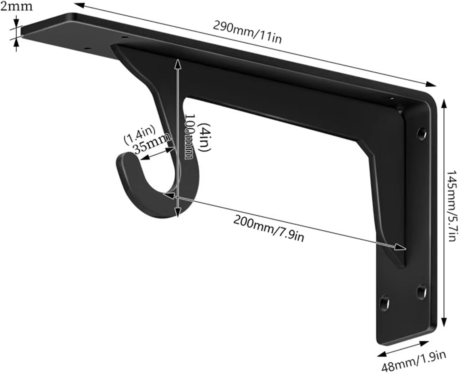 Heavy Duty Closet Shelf and Rod Brackets,Wall Mounted Shelf Supports,Clothes Hanger Pole Support,Closet Shelves Bracket with Rod Shelving Support(Black,290mm/11in)