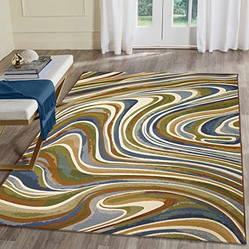 Liora Manne Marina Indoor/Outdoor Power Loomed Synthetic Blend Low Profile Area Rug - Transitional Contemporary (Tides Multi) (3'3" x 4'11")