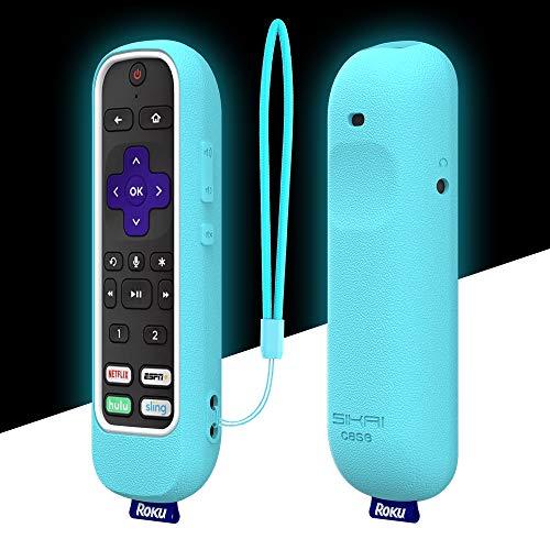 SIKAI Protective Case for ROKU Voice Remote Pro, for Roku Ultra 2020/2019 Remote, Shockproof Silicone Cover for Roku Ultra 4800R 4670R RCS01R Voice Remote Pro Anti-Lost with Loop (Glow Blue-White)