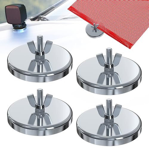 4 PCS Magnetic Flag Holder for Truck, Heavy Duty Magnet Kit for Wire Loop Flags, 3.1in Diameter Magnet Mount Base, Large Strong Magnetic Holder for Hang Warning Flag Sign, Oversize Load Magnet Flag