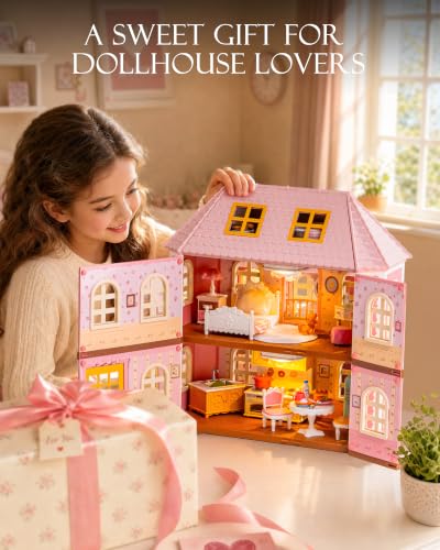 Rolife DIY Miniature Dollhouse Kit with LED Lights, Haley Island Fairy Rose Cottage, 1-Hour Build Beginner-Friendly 1:12 Fairy House Building Kit, Creative Gift & Collectible Display & Pretend Play - Image 4
