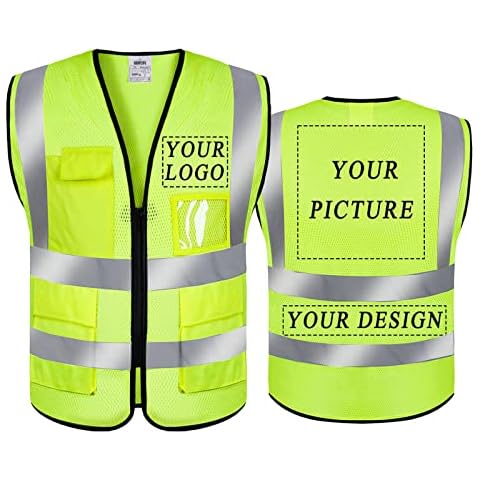 Personalised Hi Vis Vests, Customized Breathable High Visibility Protective Work Vests with 5 Multi Pockets (YellowMesh,M) Cover