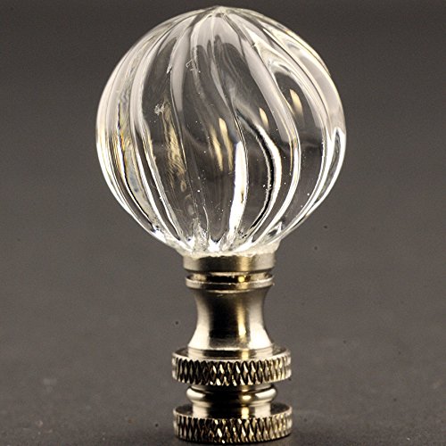 Image of Clear Glass Swirl 30MM Lamp Finial with Nickel Base - 2 inch high