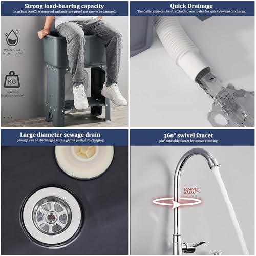 Évier à linge en plastique léger avec plan de travail et robinetterie - 3