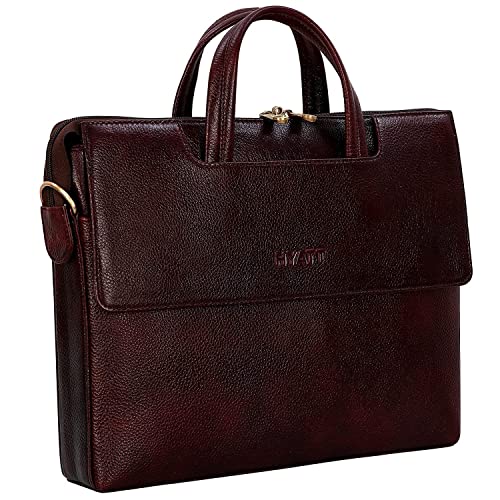 Image of RICHSIGN LEATHER ACCESSORIES Full Grain Natural Leather Laptop Messenger & Shoulder Bags for Men Women Office Briefcase Branded Stylish..Dimensions: L-14 x H- 12 x W- 2 Inch (Weight=900 GR)