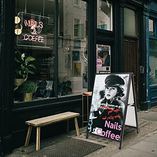 Gootue Heavy Duty Slide-In Folding A-Frame Sidewalk Sign 24X36 Inch Black Coated Steel Metal Double-Sided #TOP1