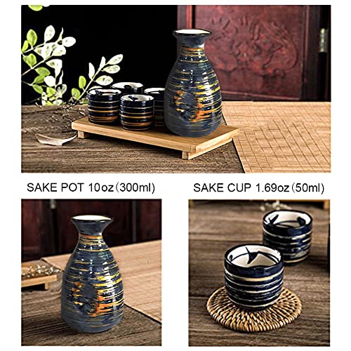 Sake Set Blue Japanese 5 Pcs Traditional Japan Sake Cup Set Hand Painted Design Porcelain Pottery Ceramic Cups Crafts Wine Glasses Gifts (Blue Rich, 300 Ml) #TOP2