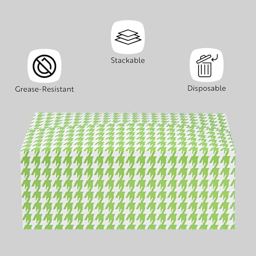 Image of Bio Tek 47 Ounce To Go Boxes, 400 Rectangle Take Out Food Containers - Fast Top Closure, Disposable, Green Houndstooth Paper Carry Out Containers, For Burgers Or Fried Chicken - Restaurantware