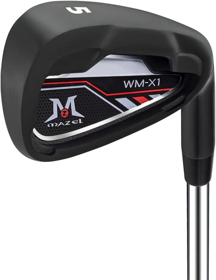 MAZEL Men's Golf Club Irons 1-9, Pitching, Approach, Sand Wedge with Graphite/Steel Shafts, Right Handed, Stiff Flex, Black