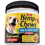 Dog Hip and Joint Supplement - Hemp Treats for Dogs - Glucosamine for Dogs with Chondroitin, MSM, Omega 3, Turmeric - 120 Advanced Mobility Bites - Calming Chews for Dogs - Pain Relief - Made in USA