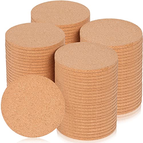 Didaey 200 Pcs Cork Coaster for Drink 4 Inch Absorbent Blank Wooden Thick Coaster Set for Wine Glass Cup Mug DIY Crafts Office Home Cottage (Round)