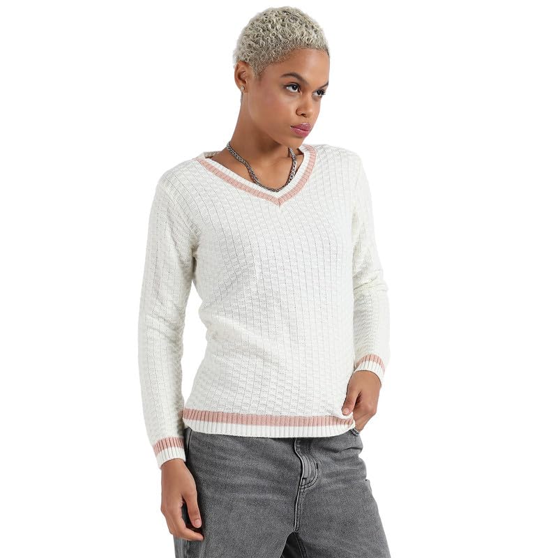 Image of PINACOLADA Women's Solid Ribbed Cropped CardiganFor Casual Wear | V Neck | Long Sleeve | Wool Sweater Crafted with Comfort Fit for Everyday Wear