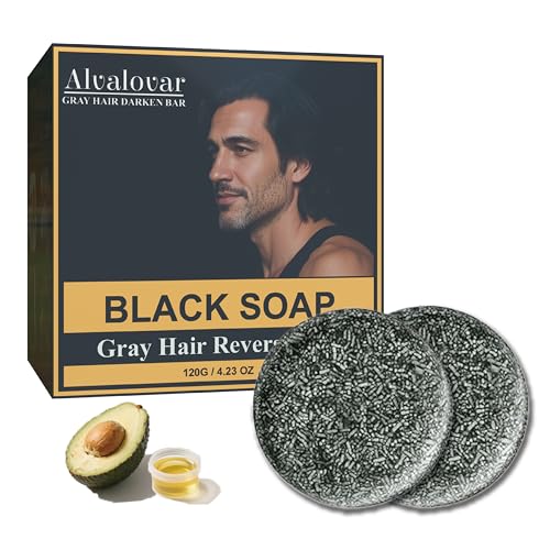 Alvalovar Black Hair Soap Bar, Hair Darkening Shampoo, Gray Hair Shampoo with 120g for Man,2pcs