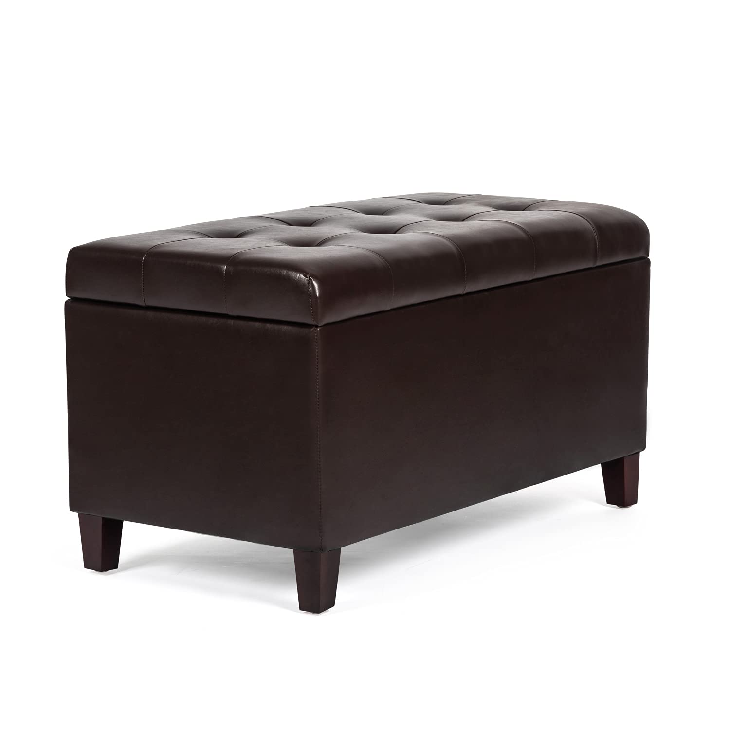 Joveco Storage Ottoman Bench, 33 Inches Faux Leather Rectangle Tufted Foot Stool for End Foot of Bed, Bedroom, Living Room, Brown