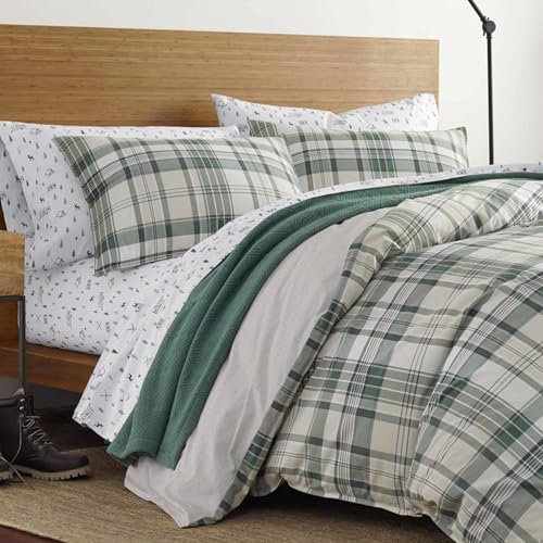 Image of Eddie Bauer - Queen Comforter Set, Reversible Cotton Bedding with Matching Shams, Plaid Home Decor for All Seasons (Timbers Green, Queen)