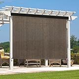 Artpuch Outdoor Roller Shade 7' W x 6' H Fabric Blind Mocha Outdoor Roll Up Shade with Aluminum Valance, Wand Operation Exterior Roller Shade Cloth for Patio Porch Gazebo
