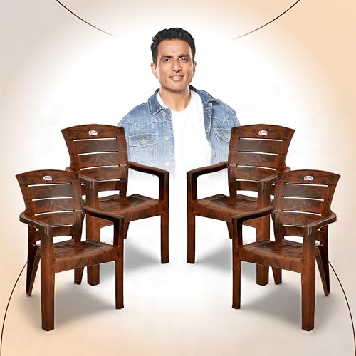 Image of AVRO FURNITURE 9955 Plastic Chairs, Set of 4 Matt Pattern Plastic Chairs for Home, Living Room, Bearing Capacity up to 200Kg Strong and Sturdy Structure, Brown