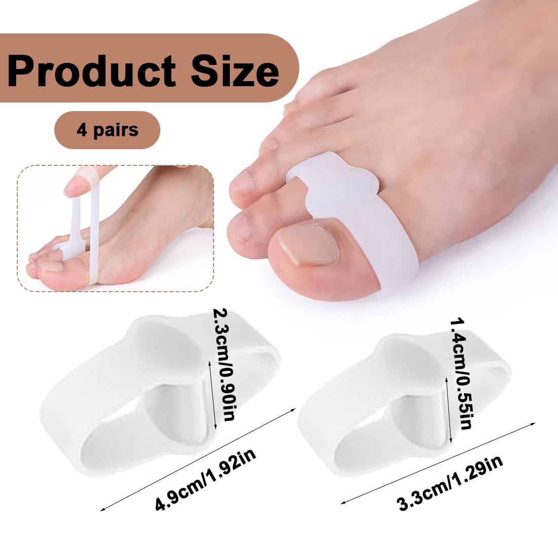 8 manicotti unisex per alluce valgo (due paia di alluci e due paia di mignoli) per prevenire il dolore all'alluce valgo, correggere le dita dei piedi e le dita a martello (bianco + tono della pelle)