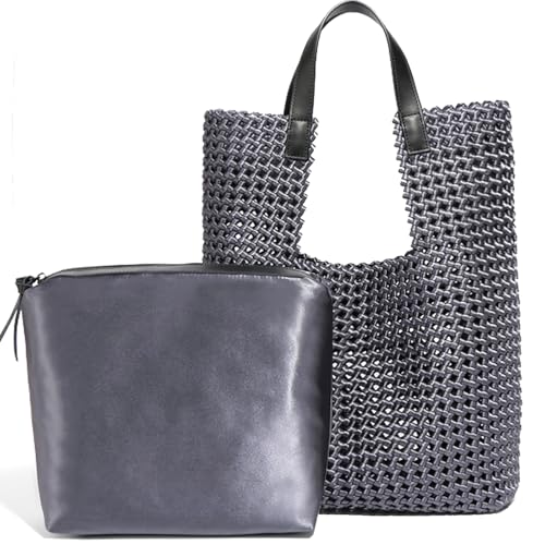 Bolso Tote tejido de cuero y satén para mujer, set 2 piezas miniatura 1