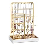 SONGMICS Jewelry Holder, Jewelry Organizer, Jewelry Display Stand with Metal Frame, Pale Gold UJJS021A01