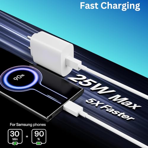 Image of Umake 25W USB-C PD Fast Charger Adapter, Super Fast Type-C, Compatible with Samsung Galaxy S25 /S24 /S23, A55 /A54, M55 /M35, F54 /F34, Pixel, OnePlus - BIS Certified