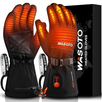 Heated Gloves for Men Women 7.4V Battery 22.2WH Rechargeable Heated Ski Gloves Touchscreen Waterproof Electric Heated Fishing Gloves for Winter Work Skiing Raynaud Riding(Black,L)