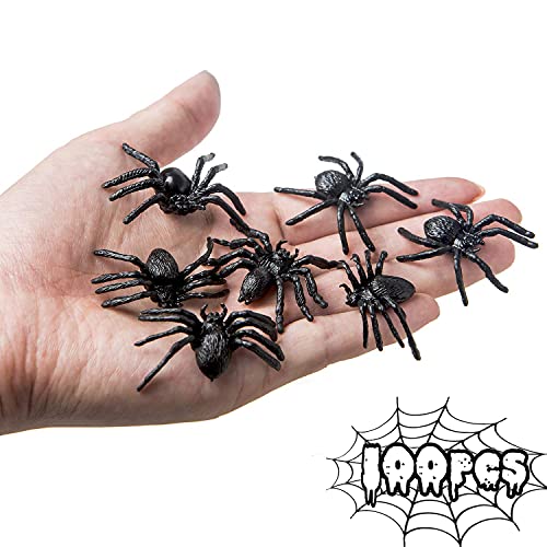 BAINFE Realistic Plastic Spider Toys Fake Spider Prank Prop Joke Spiders Halloween Prank Props Small Size Funny Halloween Decorations 100Pcs
