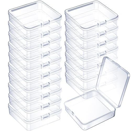 Image of Jetec 18 Pieces Mini Plastic Clear Beads Storage Containers Box for Collecting Small Items, Beads, Jewelry, Business Cards, Game Pieces, Crafts (3.7 x 3.7 x 1.2 Inch)