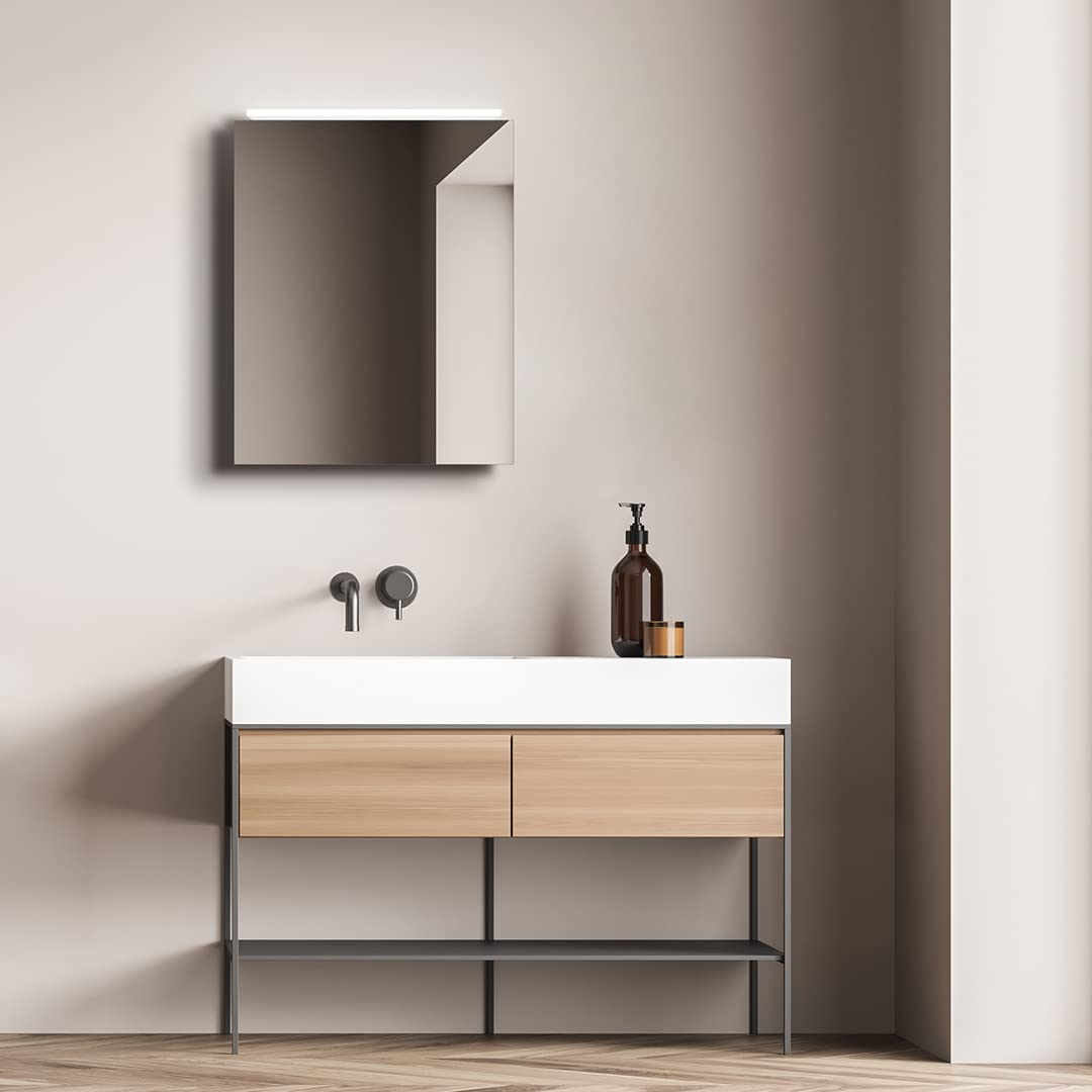Talos Mirage Spiegelschrank 50 x 60 cm - Spiegelschrank Bad mit LED Beleuchtung - hochwertiger Aluminiumkorpus - Badezimmerspiegelschrank mit neutral weißer Lichtfarbe
