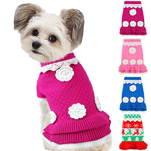 Joytale Suéter Perro Pequeño, Invierno Punto Jersey de Mascotas, Ropa y Abrigos Cómodo y Cálida para Gatitos, Gatos Cachorro Perros, Rosa Caliente,Longitud de la Espalda: 31 cm