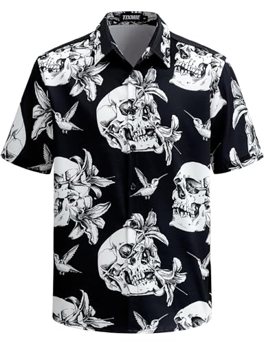 Mens Hawaiian Skull Floral Shirt Short Sleeve Button Down Casual Tropical Shirt