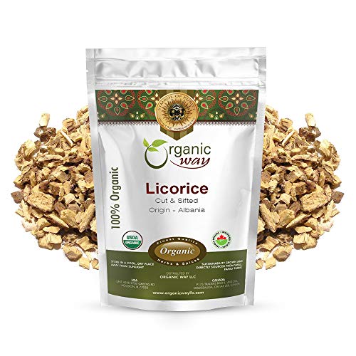 Organic Way Licorice Root Cut & Sifted (Glycyrrhiza glabra) - European Wild-Harvest | Organic & Kosher Certified | Vegan, Non GMO & Gluten Free | USDA Certified | Origin - Albania (1LBS / 16OZ)