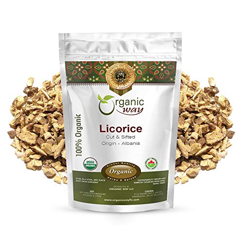 Organic Way Licorice Root Cut & Sifted (Glycyrrhiza glabra) - European Wild-Harvest | Organic & Kosher Certified | Vegan, Non GMO & Gluten Free | USDA Certified | Origin - Albania (1LBS / 16OZ)