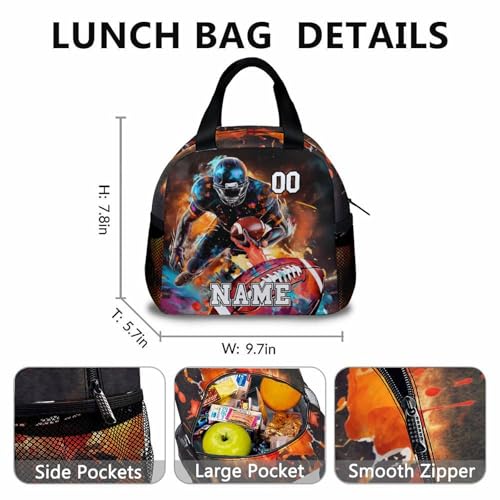 School Backpack for Kids, Custom Name American Football Backpacks Set for Boys Age 6-18, Kids Bookbag with Lunchbag Matching Combo, Football Schoolbag with Pencil Case Bundle Supplies Gift3