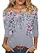 Zeagoo women tops Womens Tunic Tops Dressy Casual Round Neck Work Blouses Three-Quarter Sleeve Shirts Floral Print Summer Loose Fit Tee XL Grey