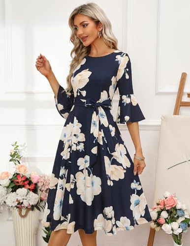 Image of HomRain Women's Church Dresses Modest Bell Sleeve Wedding Guest Cocktail Tea Party Vintage Evening Dress