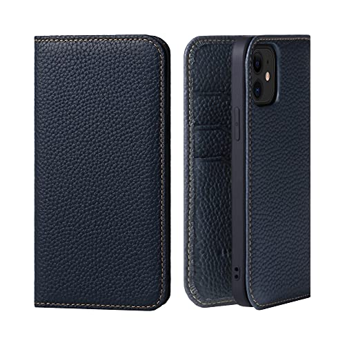 [HANATORA] iPhone 12/12 Pro, Flip-case, Shrink Calf Leather, Card Slot, No Magnets, PH-12Pro-BlueIndigo