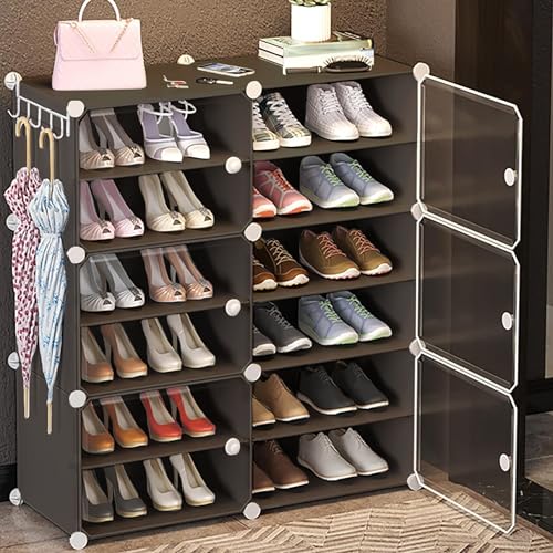 Image of AYSIS ๐๐ ๐๐ก๐๐ฅ๐ DIY Shoe Rack Box Organizer | Multi-Purpose Plastic Shoe Rack for Home | Home Storage Rack with Door for Entryway, Chappal Slipper Sandals Shoe StandใGrey, 12-Shelf-6-Doorใ