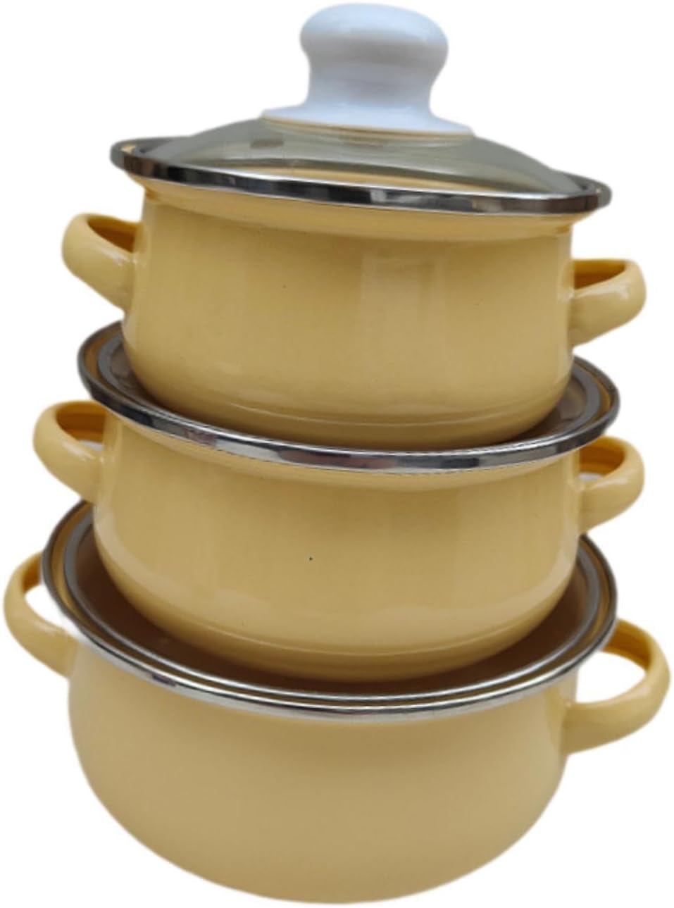 3x Enamel Cooking Pots Cooking Pot with Lid Cookware Kitchen Enamel Stockpot Stackable with Double Handles Household Cookware, yellow