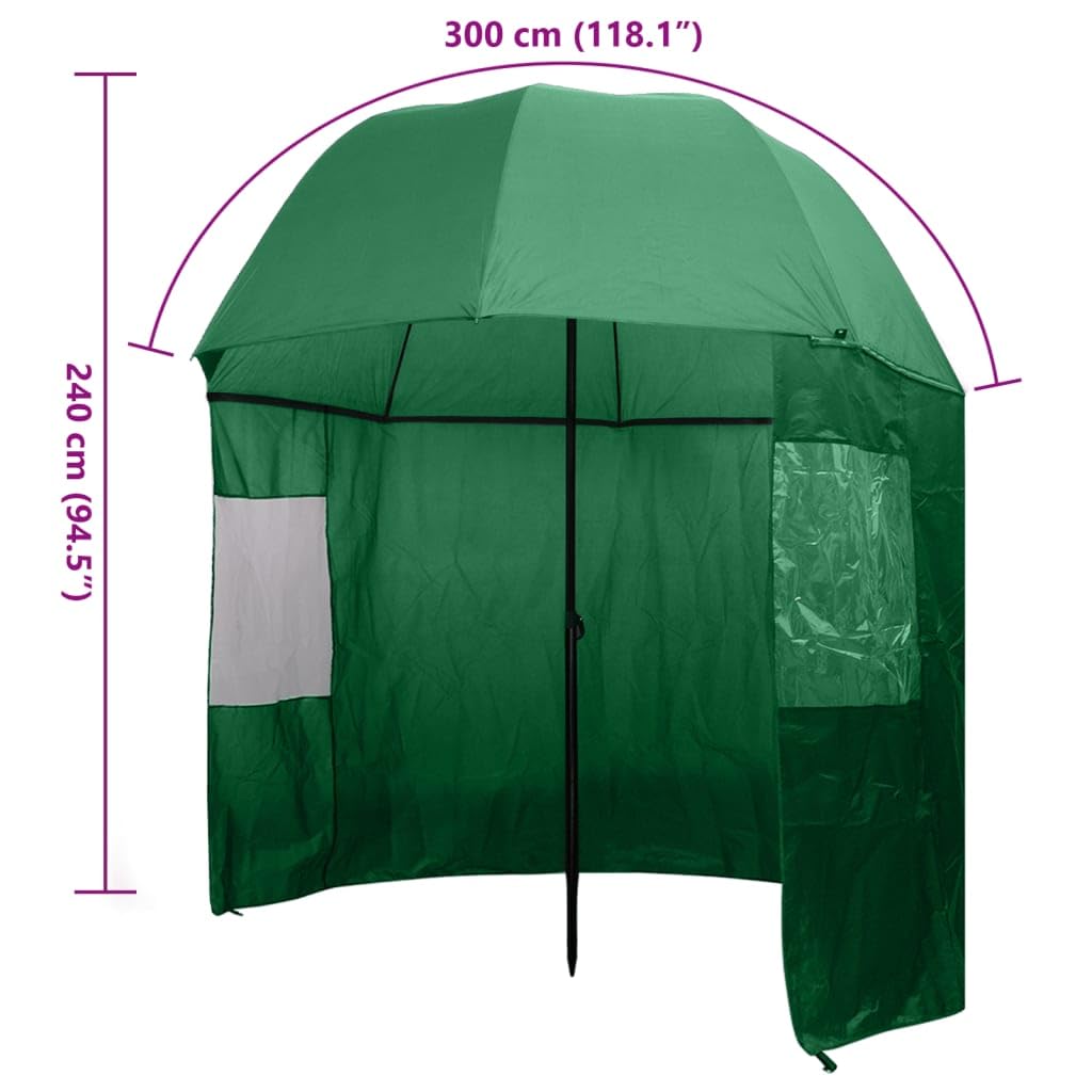 Parasol wędkarski, zielony, 300 x 240 cm, wodoszczelna, outdoorowa ochrona przed słońcem z powłoką PA, wytrzymały metalowy stelaż dla wędkarzy, na taras, do ogrodu, na plażę