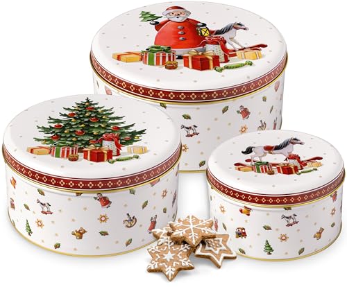 Villeroy & Boch – Winter Collage Accessoires set di barattoli per dolci, multicolore, 19,7 x 9,4 cm, 3 pezzi, biscottiera, contenitore per pasticcini