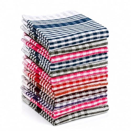 Image of Premium Home Pack of 12 Cotton Kitchen Cloth /Napkins | Fridge, Table, Kitchen Platform Cleaning & Roti Napkins | 16x16 Inches | Multicolor | Cotton, Absorbent, Reusable, Kitchen Cloth