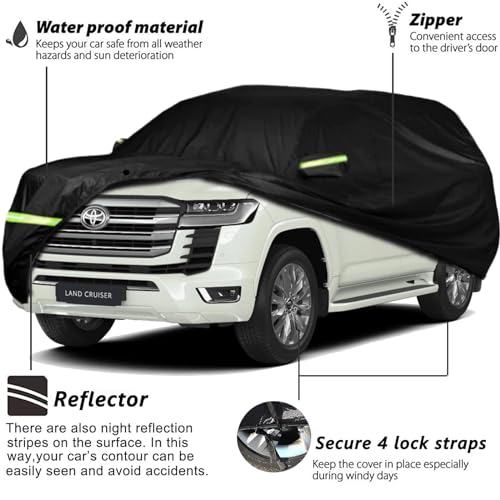 Image of Waterproof Car Cover for 2008-2024 Toyota Land Cruiser, 210T 6 Layers All WeatherCustom-Fit Outdoor Indoor Full Car Covers with Door Zipper for Snow Rain Dust Hail UV Protection