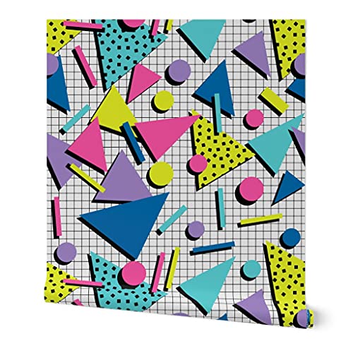 Peel & Stick Wallpaper Swatch - Tubular Retro 80S Graphic Memphis Wave Custom Removable Wallpaper by Spoonflower