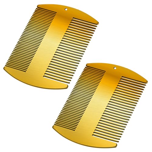 Boao 2 peines de metal para el pelo para mujeres y hombres, peines de barba, peine de bigote de metal, peine de piojos, billetera, peine de corte fino, peine de peluquería de acero inoxidable (dorado)