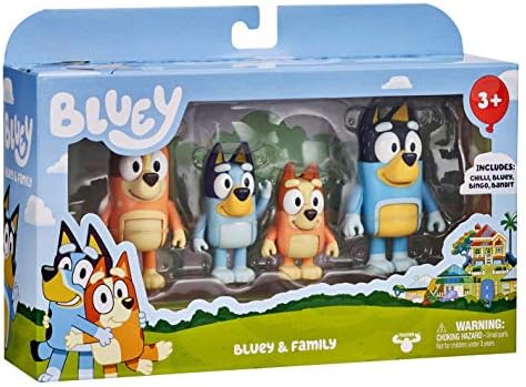 Bluey and Family: Bingo, Bandit and Chilli 4 Figure pack Articulated Character Action Figures 2.5 inches Official Collectable Toy