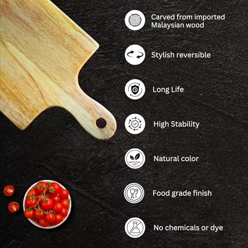 Image of Wood Chop Malaysian Wood Cutting Board |Handcrafted | 16 x 8 x 0.5 Inch | Non-Slip Durable Board | Vegetables, Fruits, Meat, Cheese & Meal Prep | Natural Finish
