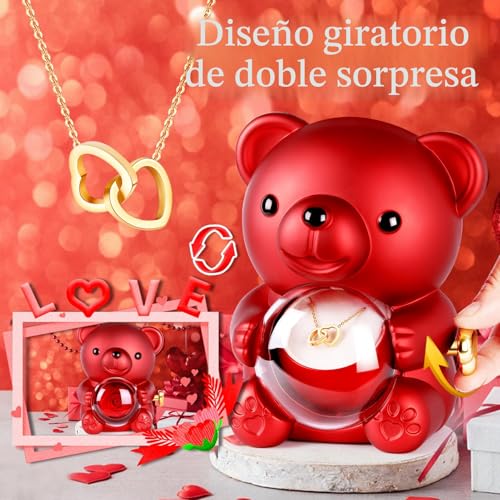 Miniatura 2 de Oso Rosa Eterna Con Collar, Osito Rosa Eterna Rojo, Regalo San Valentin Mujer, Regalo Mujer Cumpleaños Mama, Regalos Para Ella Navidad Aniversario, Originales Oso Con Flor Eterna