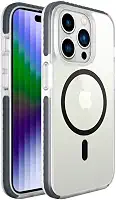 Geonav Capa protetora Impact Pro iPhone 14 Plus, TPU flexível nas extremidades, Compatível com o sistema de imãs MagSafe®, IPI14MSG, Transparente/Cinza Escuro
